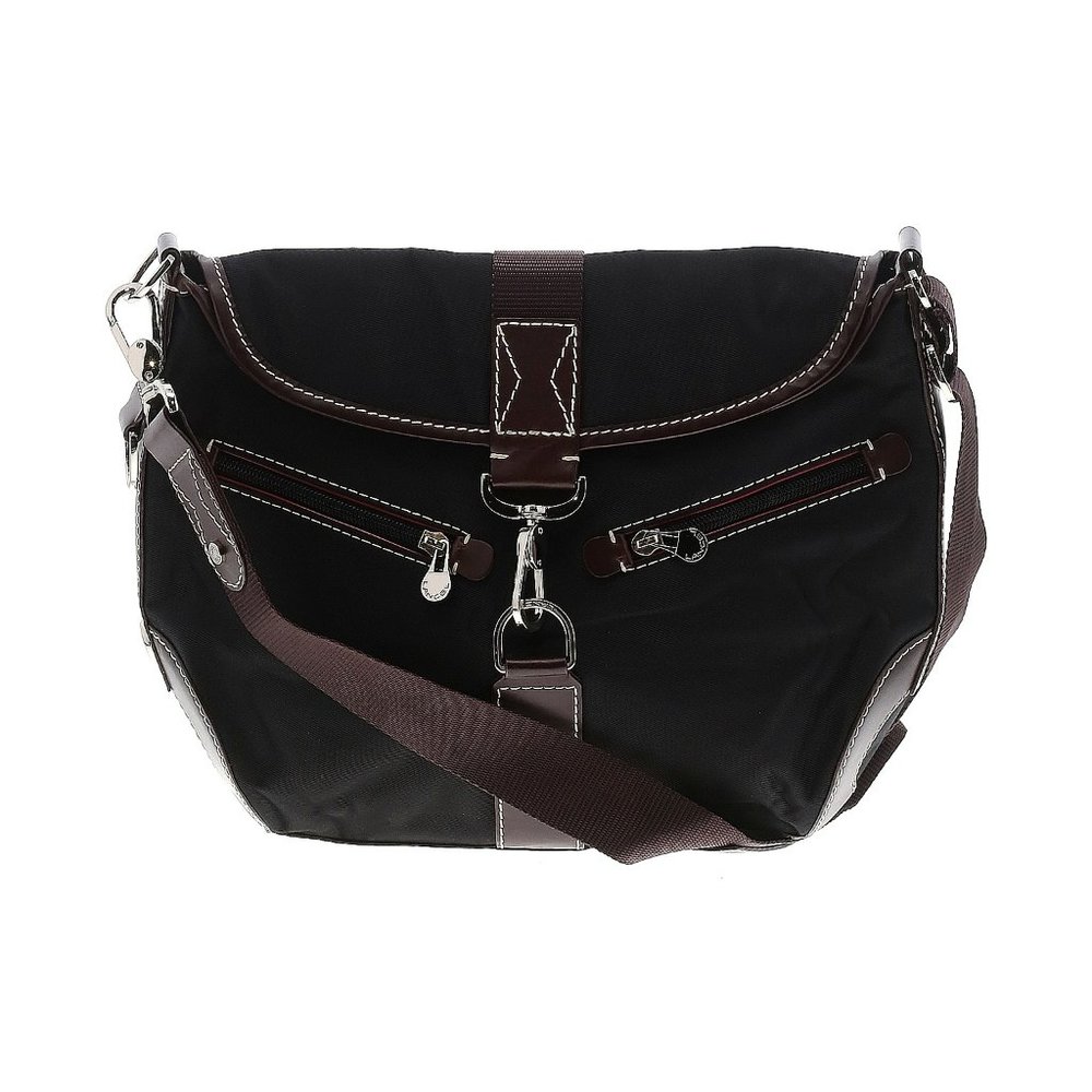 Lancel black nylon and brown leather trimmed crossbody bag